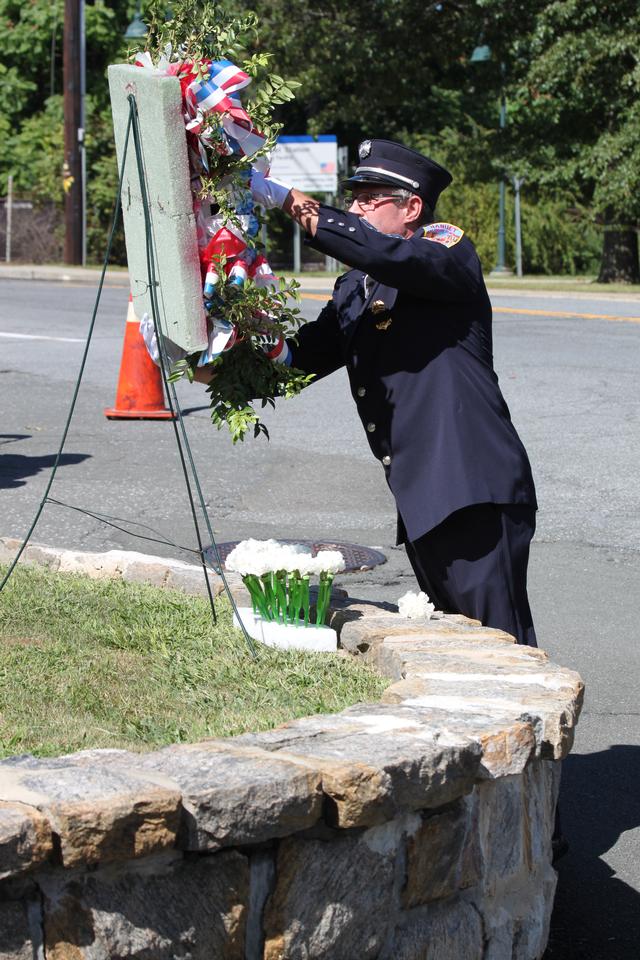 Flower placed for Tempest Hunter by his son Randy Hunter.

Memorial Service NFD. September 9, 2012. Photo by Vincent P. Tuzzolino